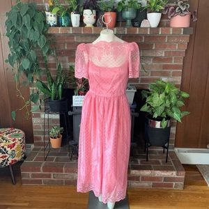 Vintage handmade pink lace party dress
